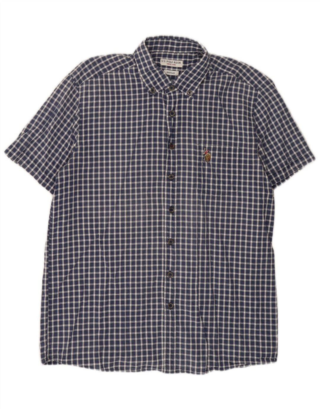 U.S. Polo Assn. Chemise régulière à manches courtes pour hommes, grand vichy bleu marine