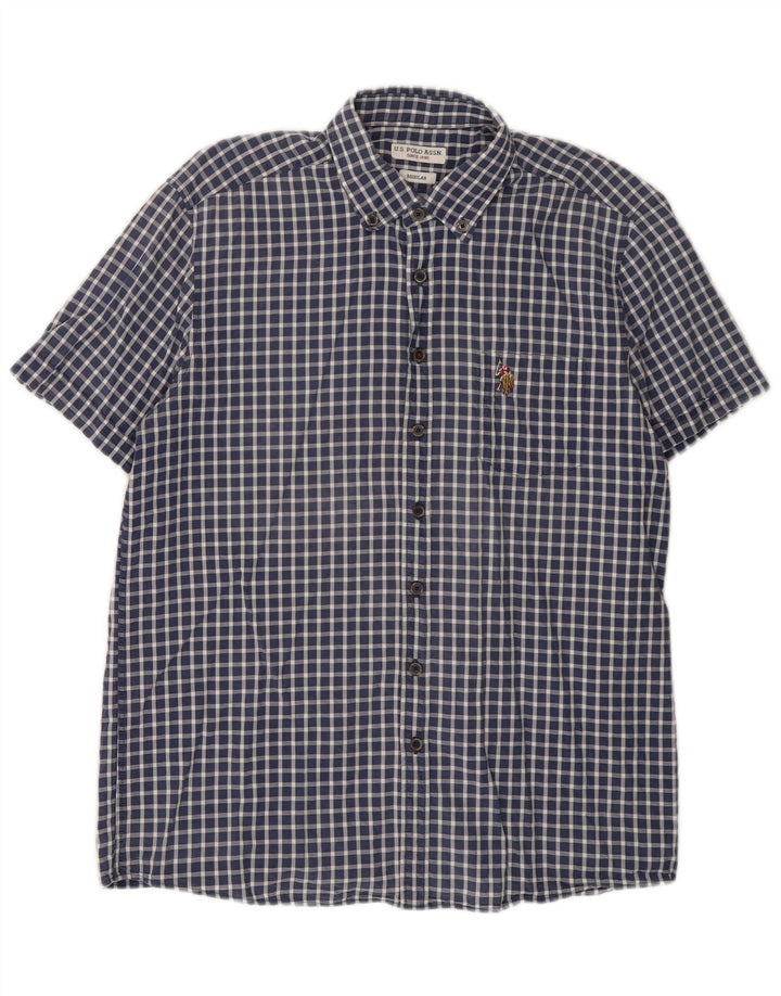 U.S. Polo Assn. Chemise régulière à manches courtes pour hommes, grand vichy bleu marine