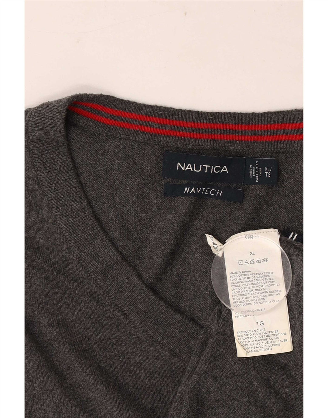 Nautica Pull Navtech col V pour homme XL en coton gris