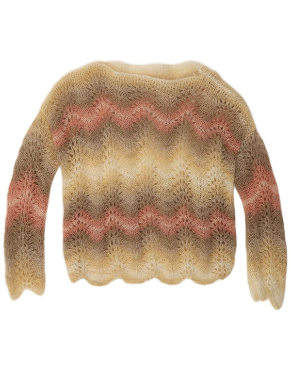 VINTAGE Femme Col Bateau Pull Pull UK 14 Moyen Multicolore Rayé