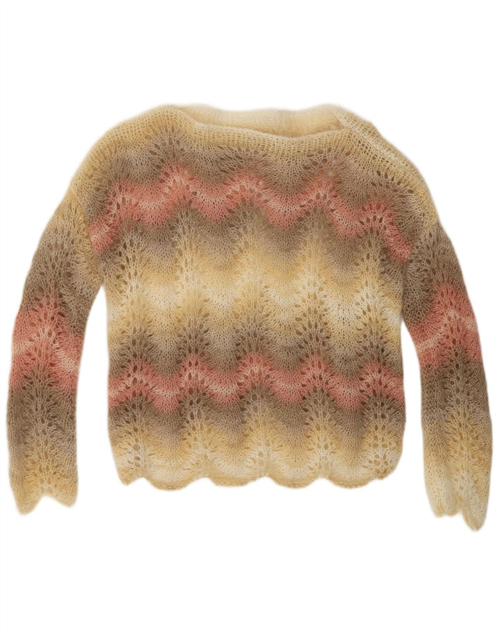 VINTAGE Femme Col Bateau Pull Pull UK 14 Moyen Multicolore Rayé