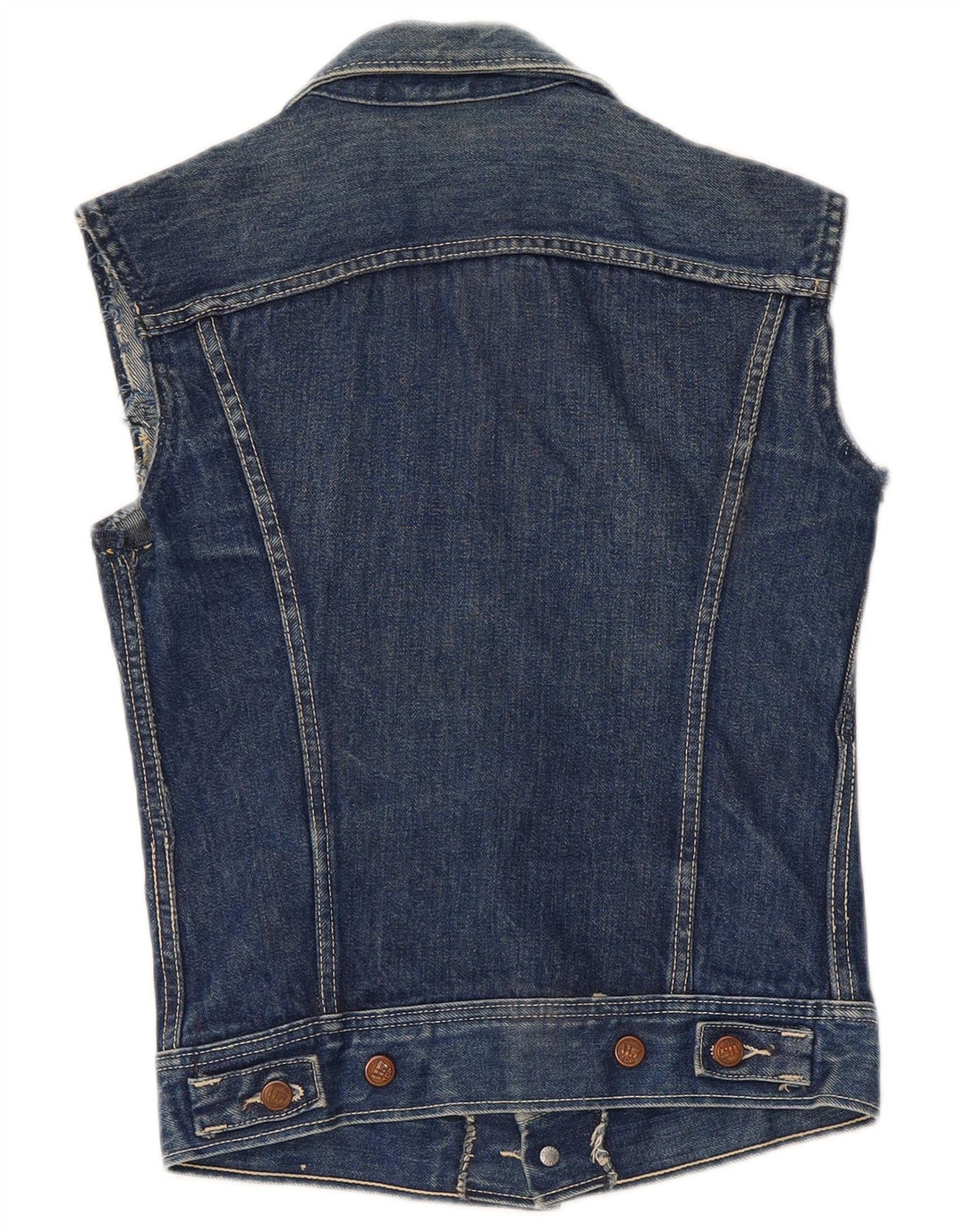 vintage Femme Denim Gilet UK 8 Petit Coton Bleu