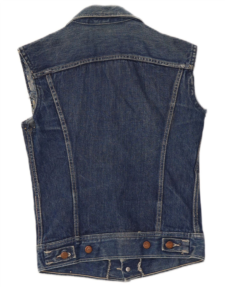 vintage Femme Denim Gilet UK 8 Petit Coton Bleu