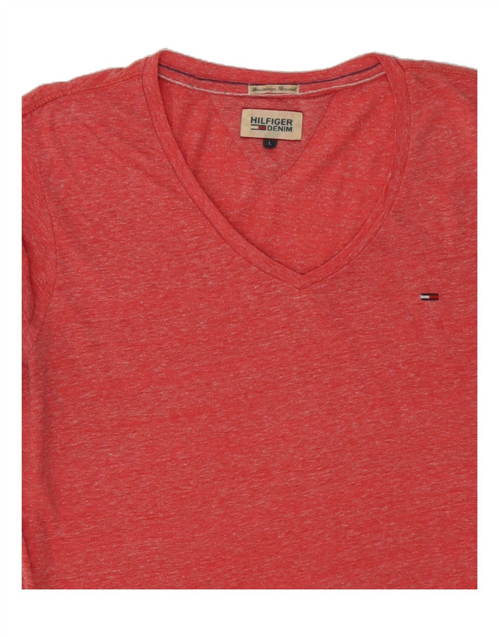 TOMMY HILFIGER Mens T-Shirt Top Large Red Vintage Tommy Hilfiger and Second-Hand Tommy Hilfiger from Messina Hembry 
