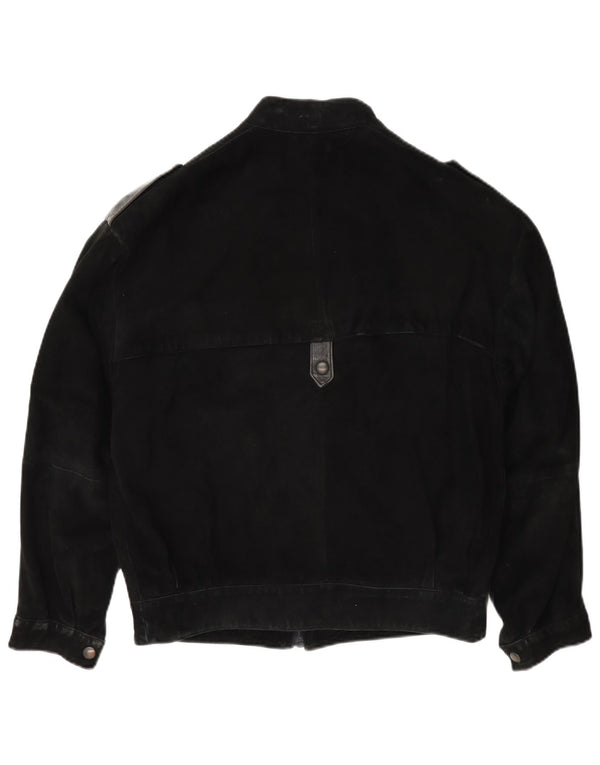 vintage Mens Military Suede Bomber Jacket IT 46 Petit Noir