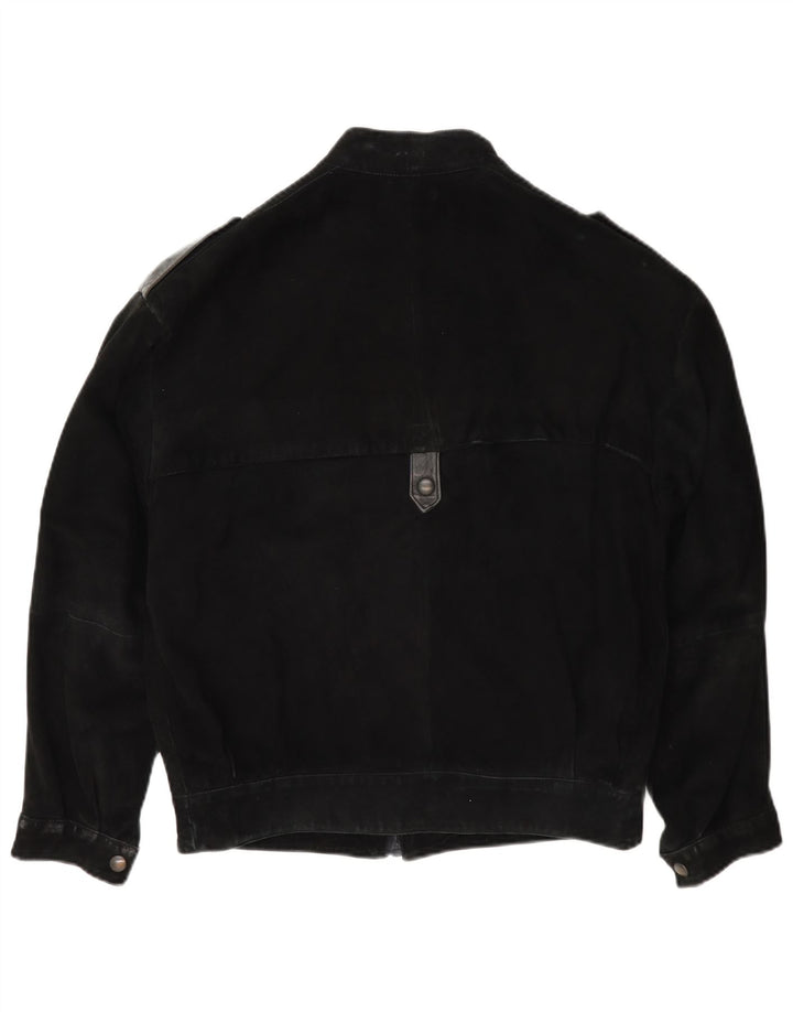 vintage Mens Military Suede Bomber Jacket IT 46 Petit Noir
