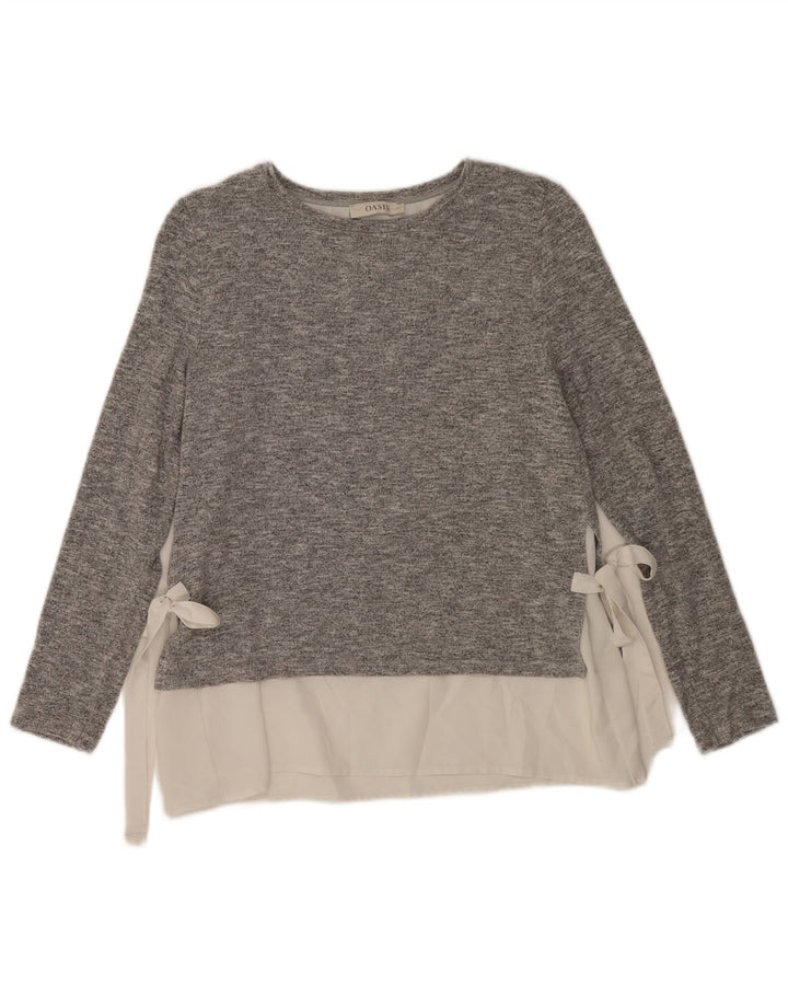 Oasis Haut Femme Manches Longues UK 42 Gris Moyen Viscose Moucheté