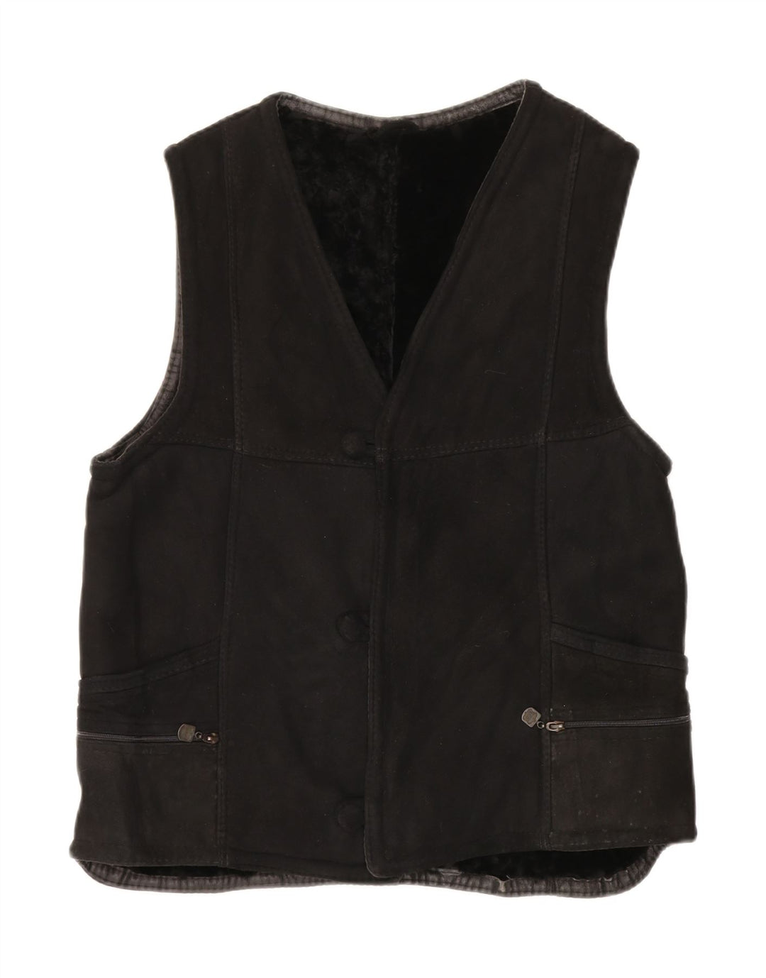 vintage Femmes Sherpa Gilet UK 14 Grand Noir