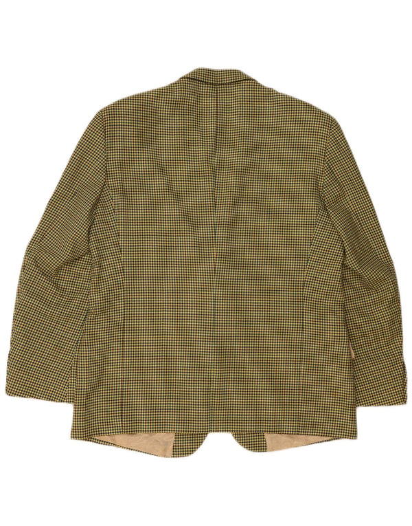 vintage Homme 2 Bouton Blazer Veste IT 56 3XL Jaune Pied-de-poule Laine