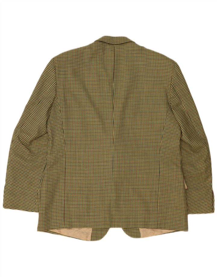 vintage Homme 2 Bouton Blazer Veste IT 56 3XL Jaune Pied-de-poule Laine