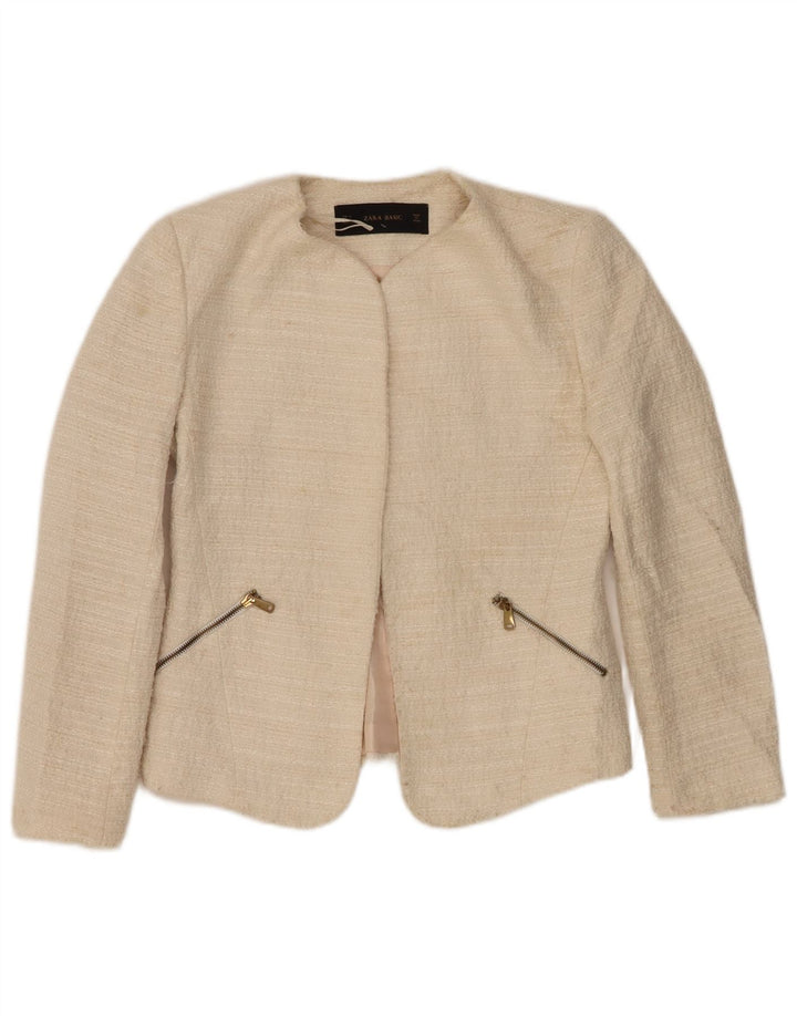 Zara Womens Open Blazer Jacket UK 10 Small Off White Polyacrylique
