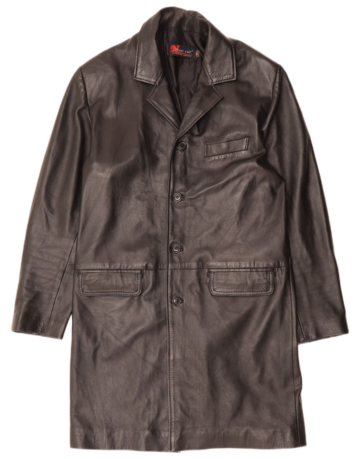 VINTAGE Manteau en cuir homme UK 38 Cuir noir moyen