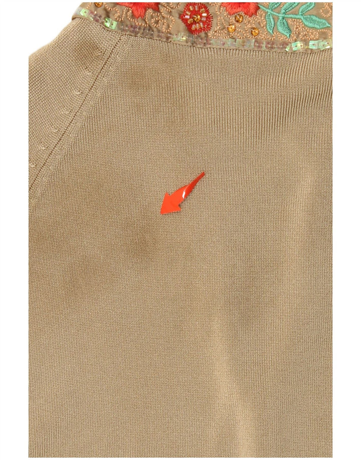 KAREN MILLEN Pull cardigan à manches 3/4 pour femme UK 10 Small Beige Viscose