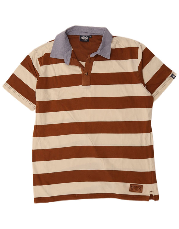 Weird Fish Polo Rugby Homme XL Coton Rayé Marron
