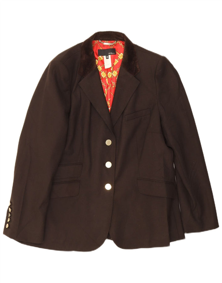 Les Copains Veste Blazer 3 Boutons Femme IT 52 2XL Marron Laine Vierge