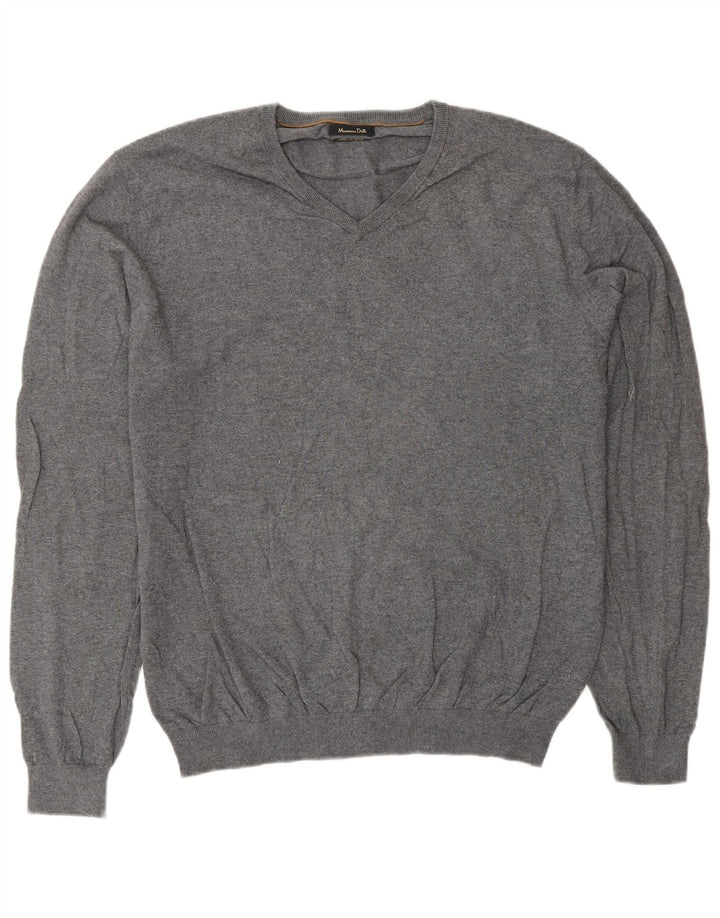 Massimo Dutti Pull Col V Homme XL Gris Coton