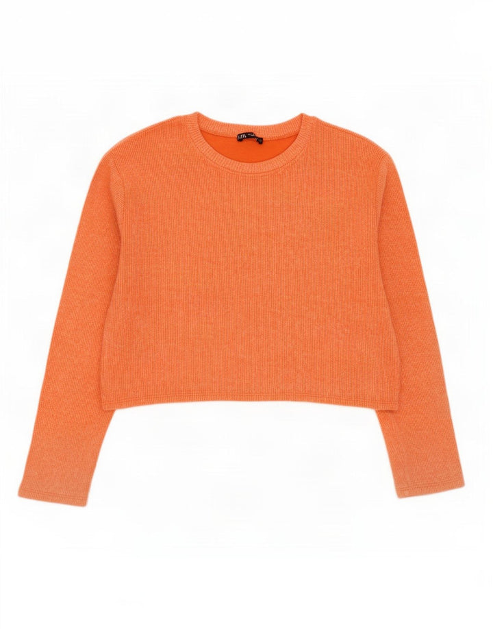 Zara Womens Crop Top Manches Longues UK 14 Orange Moyen