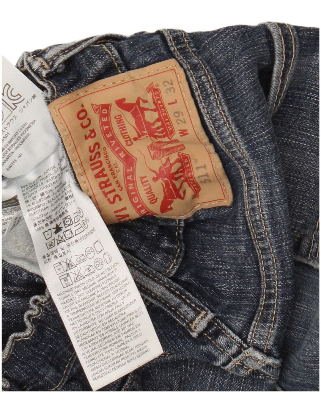 Levi's Jean Slim 511 Distressed W29 L29 Homme Bleu Coton