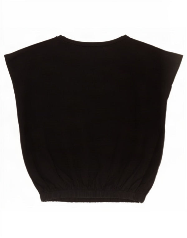 Zara Womens Crop Blouse Top UK 16 Grand Coton Noir