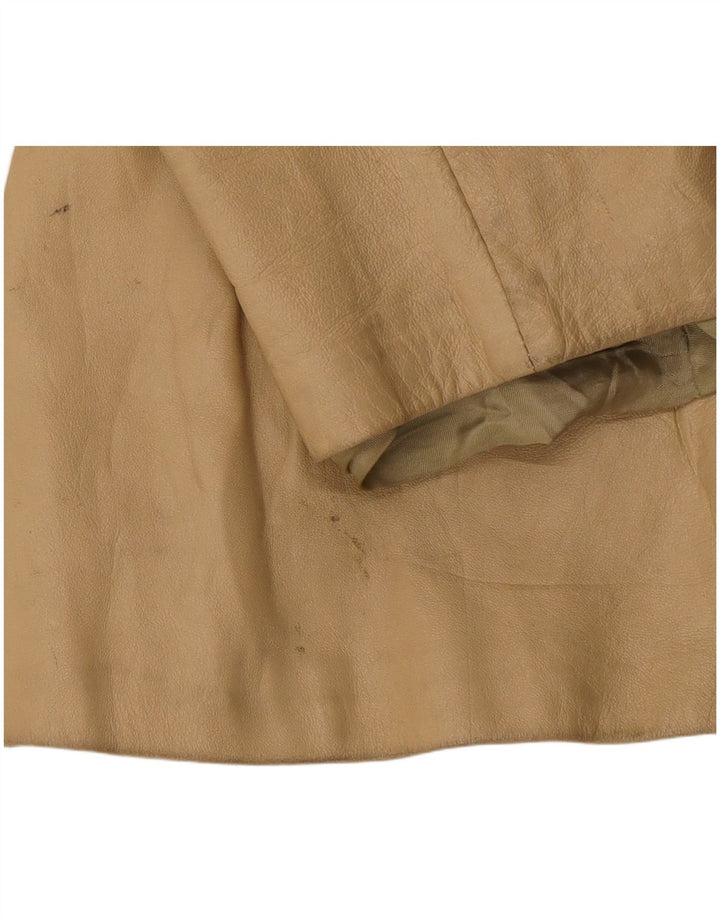 veste en cuir femme vintage IT 46 Grand Beige