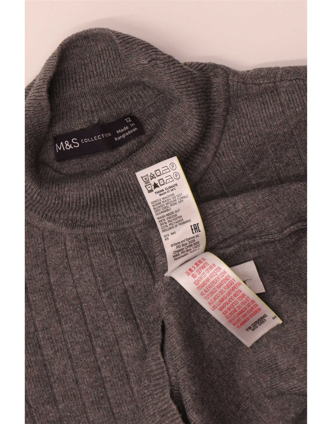 Marks & Spencer Pull col roulé pour femme UK 12 Gris moyen Viscose