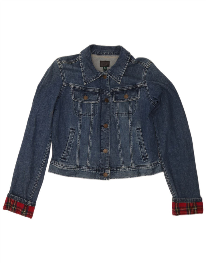 Ralph Lauren Veste en jean courte pour femme UK 12 Bleu moyen à carreaux en coton