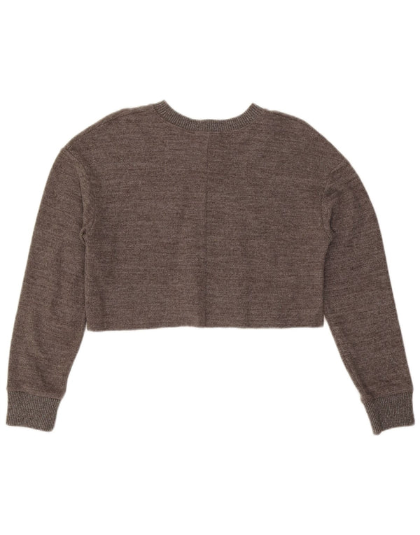 Zara Womens Crop Top Manches Longues UK 10 Petit Gris Moucheté