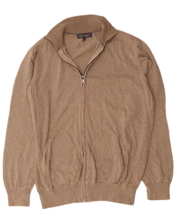 Marks & Spencer Cardigan entièrement zippé pour homme en coton à fines rayures beige