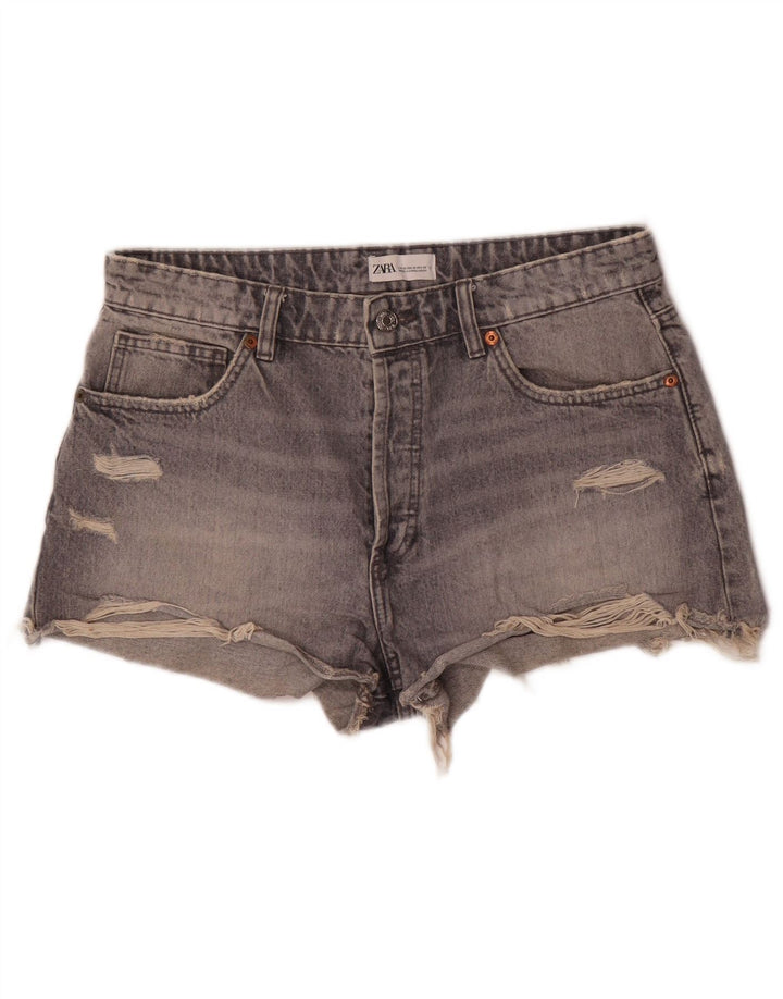 Zara Short en jean vieilli pour femme EU 42 Large W32 Coton gris
