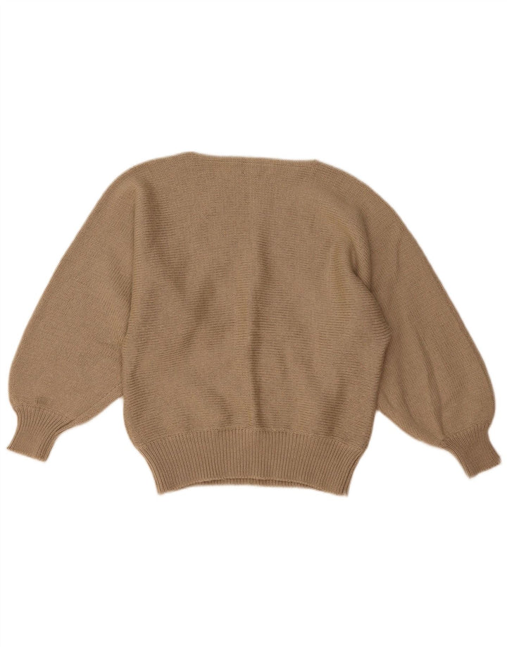vintage Femme Graphique Col Bateau Pull Pull IT 42 Brun Moyen