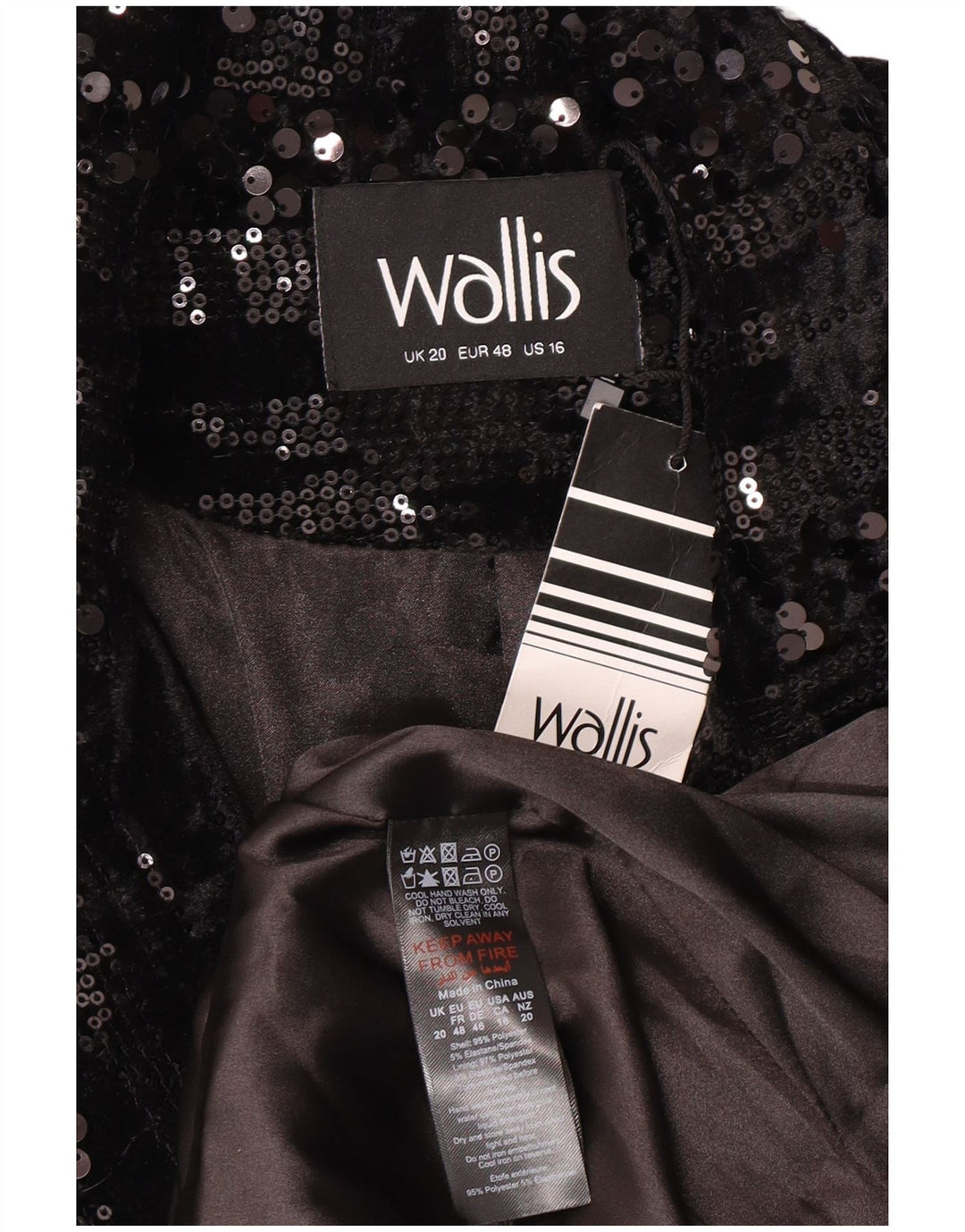 WALLIS Veste Blazer à Paillettes 1 Bouton pour Femme UK 20 2XL Noir Polyester