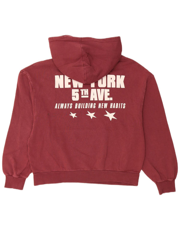 Pull & Bear Pull à capuche surdimensionné graphique pour femme UK 14 Bordeaux moyen