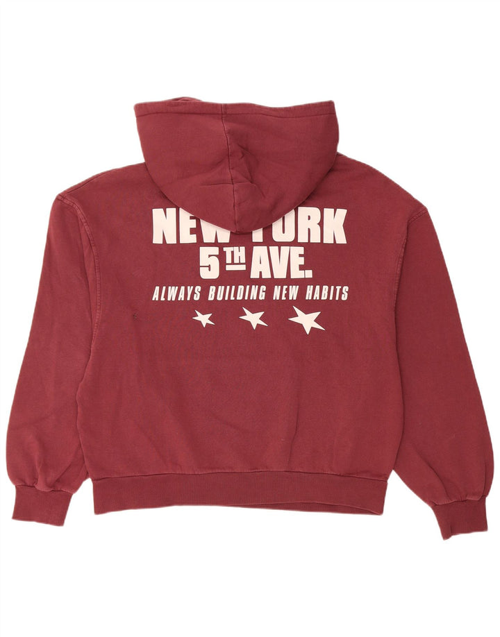 Pull & Bear Pull à capuche surdimensionné graphique pour femme UK 14 Bordeaux moyen