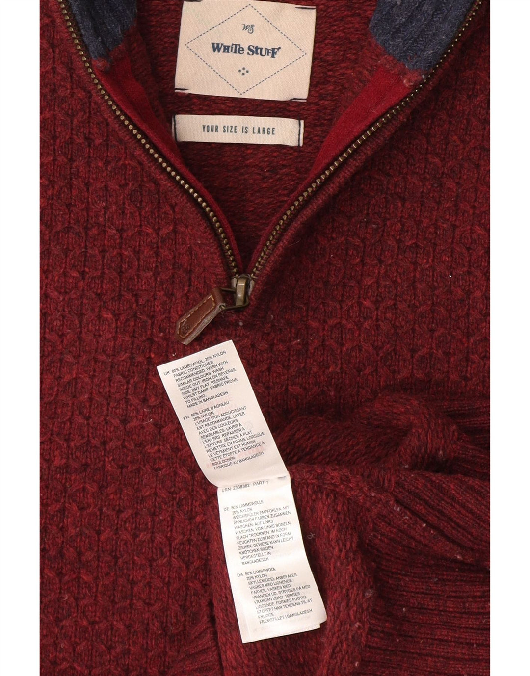 White Stuff Pull à col zippé pour homme en laine bordeaux Taille L