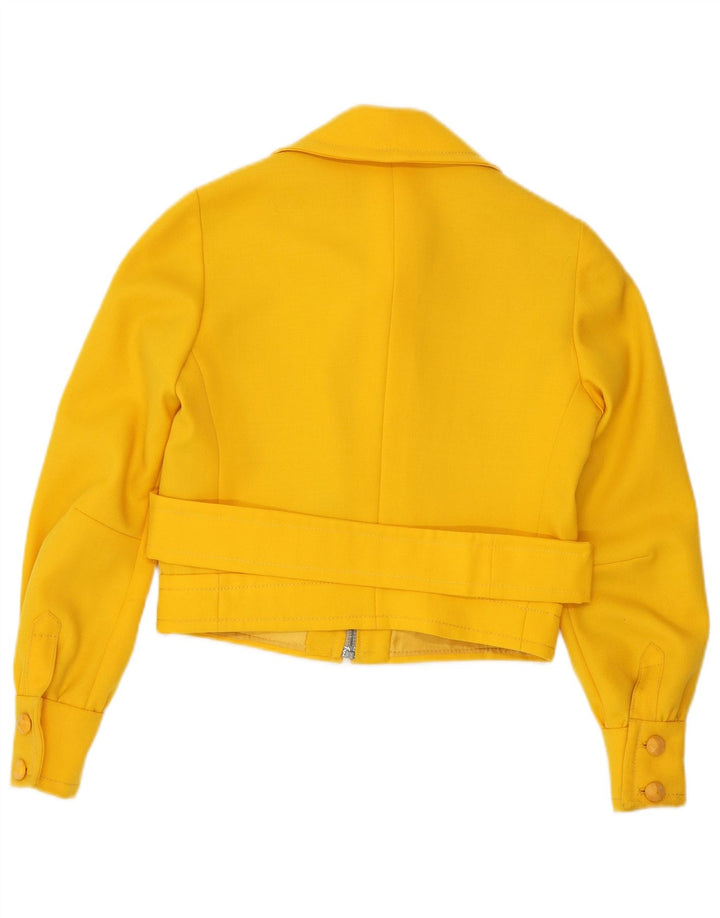 VINTAGE Femmes Crop Bomber Jacket UK 8 Petit Jaune