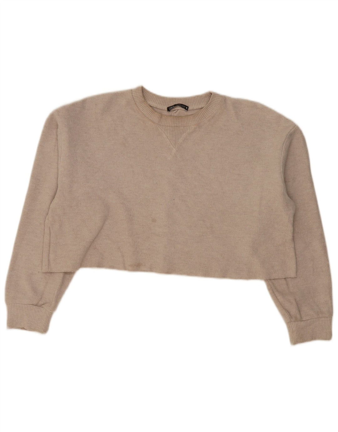 Zara Womens Crop Oversize Sweatshirt Jumper UK 16 Grand Beige Polyester