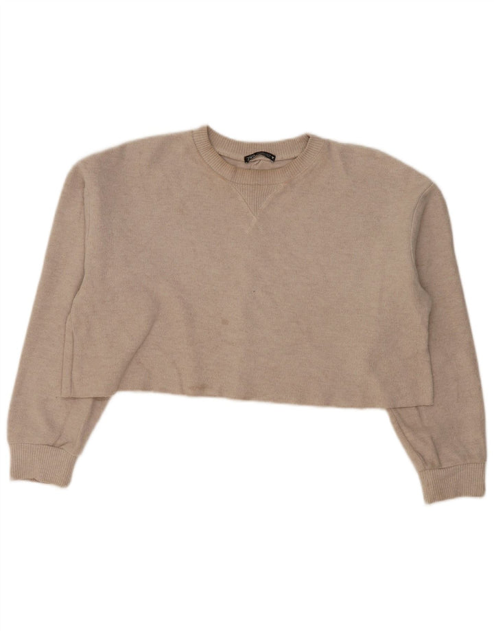 Zara Womens Crop Oversize Sweatshirt Jumper UK 16 Grand Beige Polyester