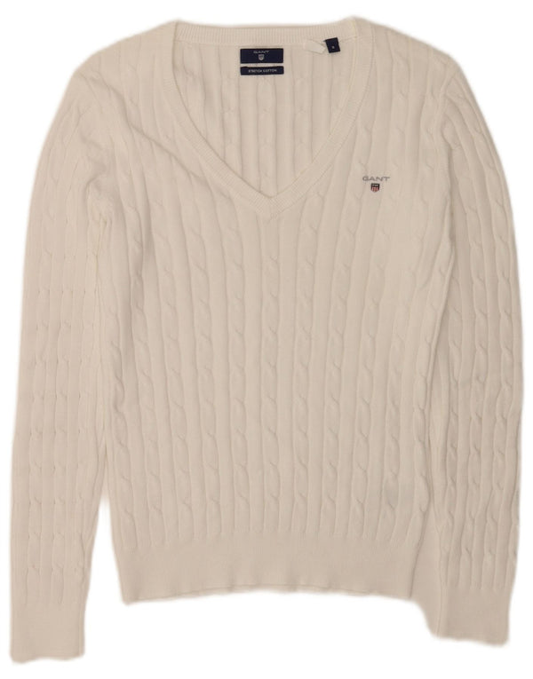 Gant Pull col en V pour femme UK 10 Petit coton blanc