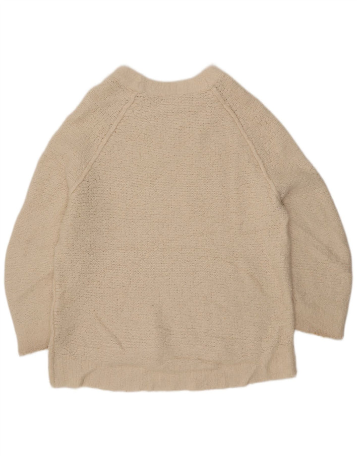 vintage Femmes Oversize Boat Neck Jumper Pull UK 14 Moyen Blanc
