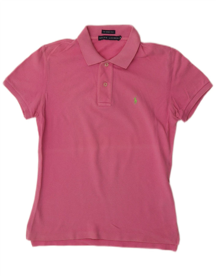 RALPH LAUREN Polo skinny pour femme UK 12 coton rose moyen