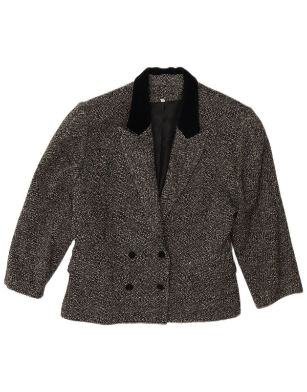 vintage Femmes 3/4 Manches Double Breasted Blazer Veste IT 42 Gris Moyen