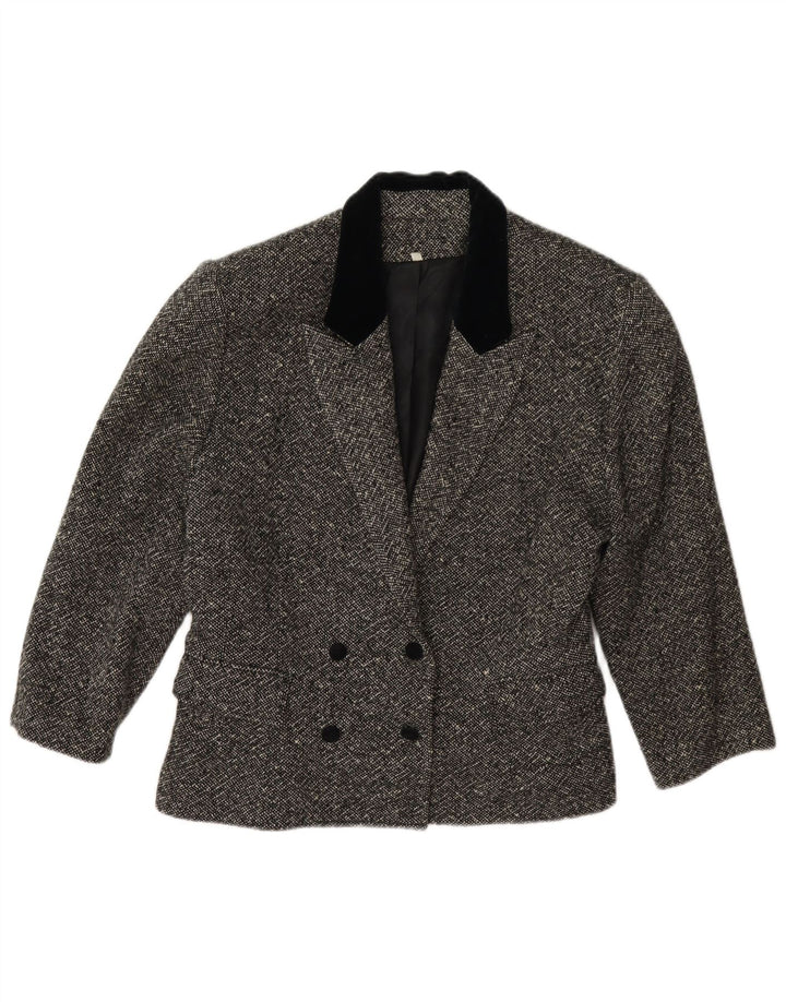 vintage Femmes 3/4 Manches Double Breasted Blazer Veste IT 42 Gris Moyen