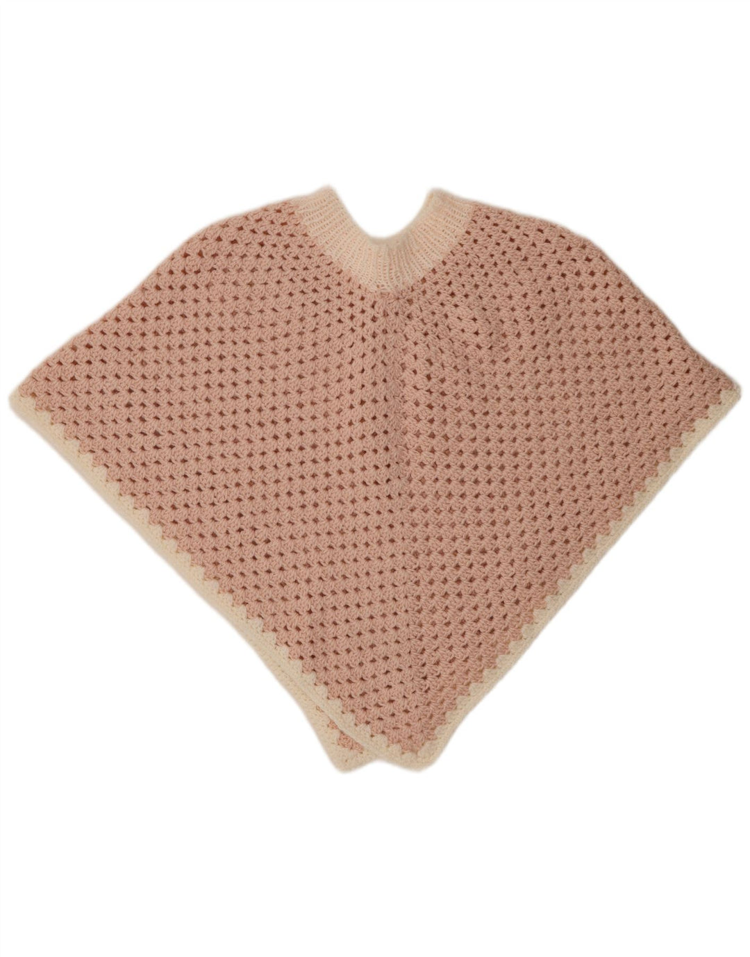 VINTAGE Femmes Crochet Poncho Jumper Taille Unique Rose Colorblock