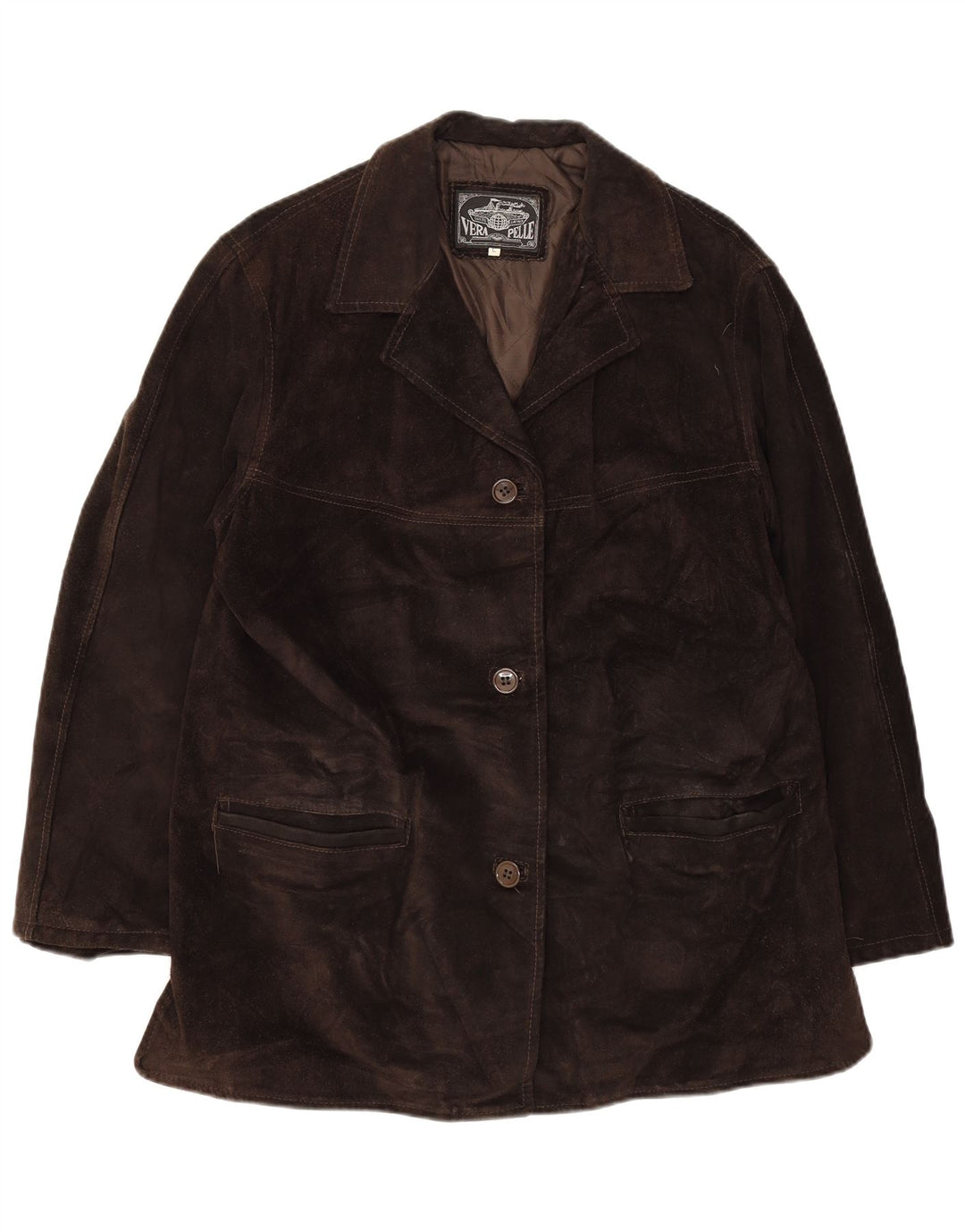 veste en daim femme vintage UK 16 Grand cuir brun