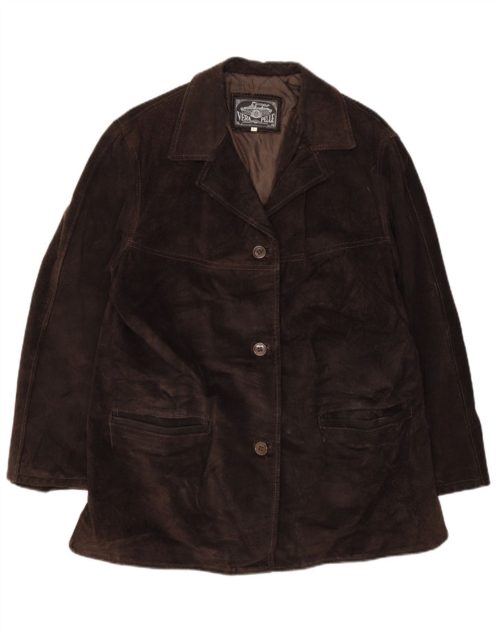 veste en daim femme vintage UK 16 Grand cuir brun
