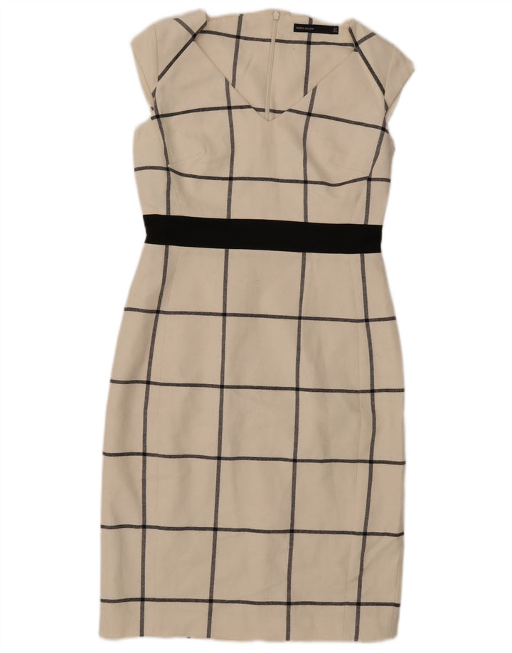 Karen Millen Robe fourreau pour femme UK 10 Petit blanc cassé en polyester à carreaux