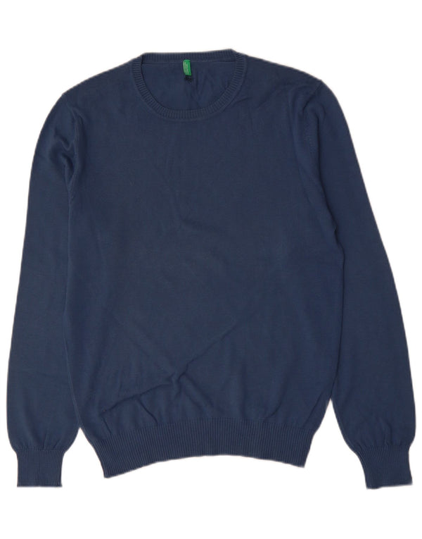 BENETTON Pull col rond homme petit bleu coton