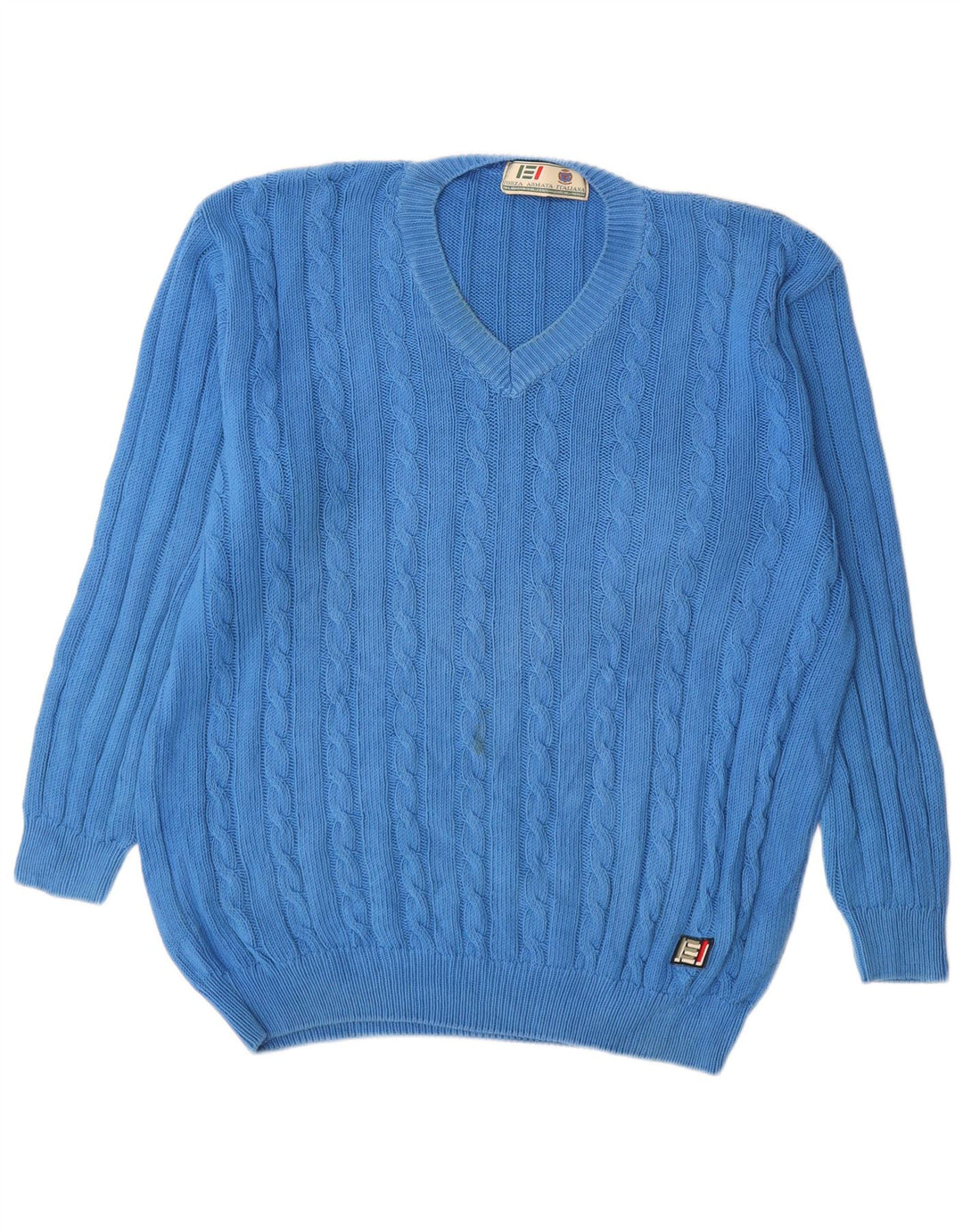 vintage Homme Col V Pull Pull 2XL Bleu Coton