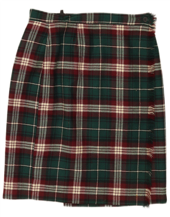 Jupe portefeuille femme supérieure IT 42 Medium W28 laine à carreaux vert