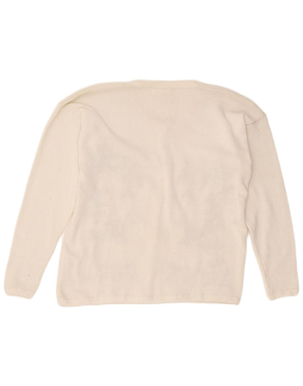 vintage Femme Cardigan Pull UK 18 XL Blanc Floral Polyester